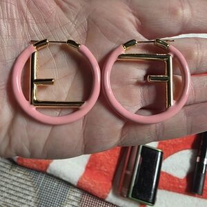 USED... Pink And Gold FENDI Small Hoop Earrings.